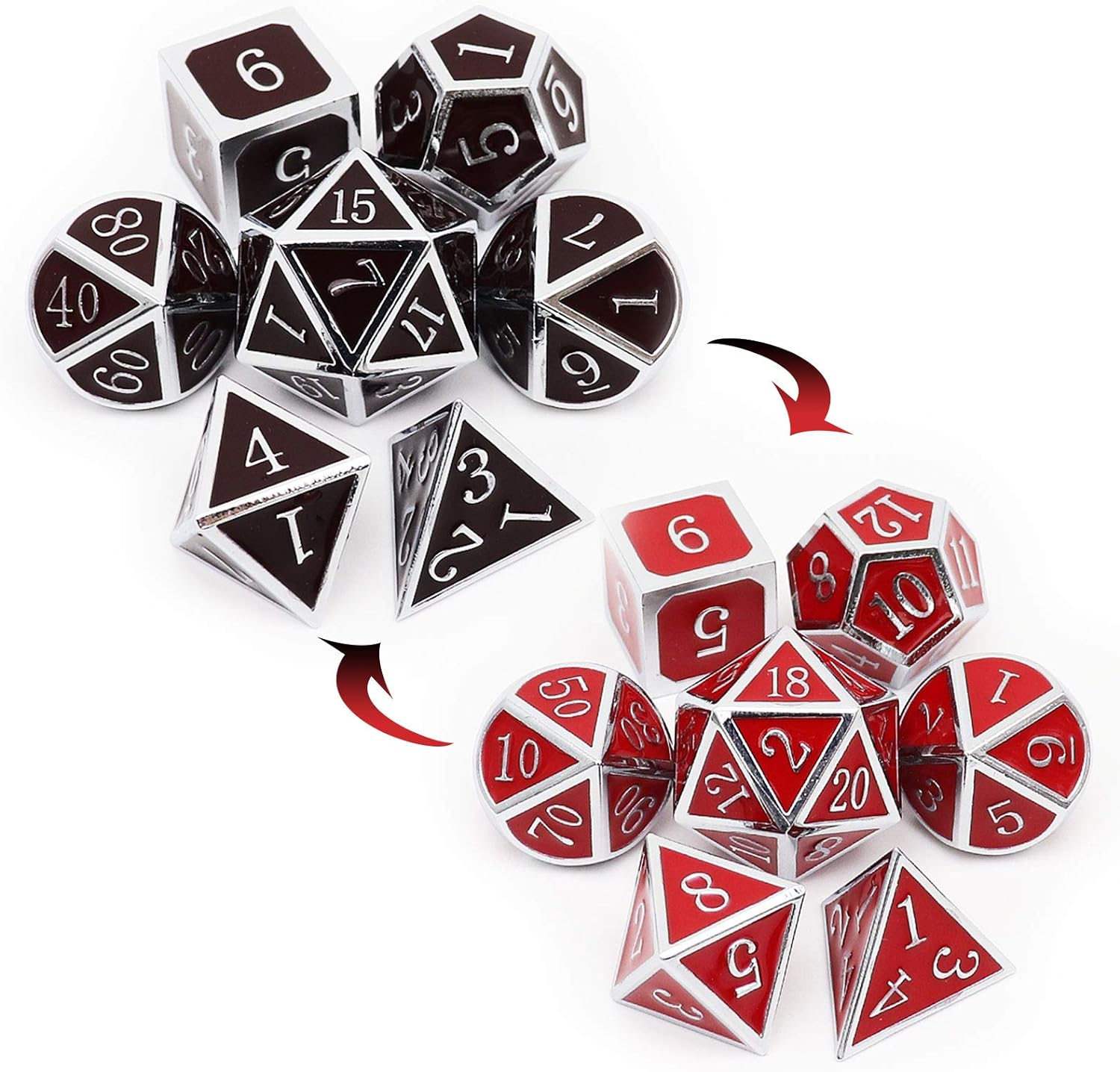 Haxtec Bloodstained Metal DND Dice Set Antique Iron Blood Metal D&D Dice Set Dragon Scale with Leather Dice Bag Bloodsplattered Metal Polyhedral Dice for Dungeons and Dragons TTRPG Gifts