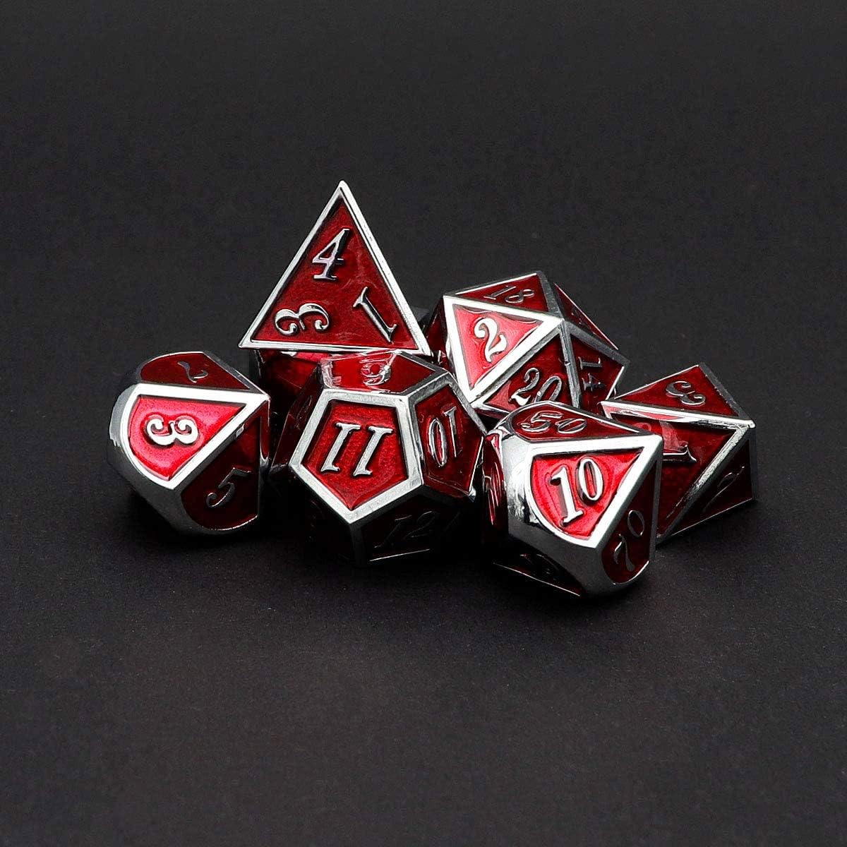 Haxtec Bloodstained Metal DND Dice Set Antique Iron Blood Metal D&D Dice Set Dragon Scale with Leather Dice Bag Bloodsplattered Metal Polyhedral Dice for Dungeons and Dragons TTRPG Gifts