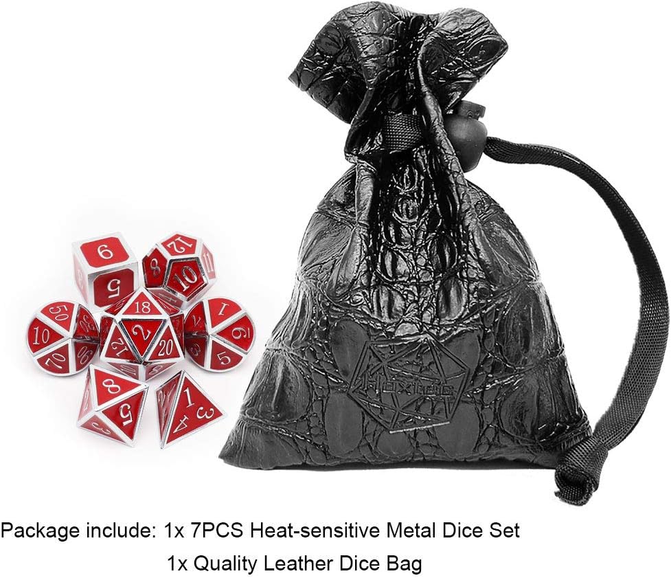 Haxtec Bloodstained Metal DND Dice Set Antique Iron Blood Metal D&D Dice Set Dragon Scale with Leather Dice Bag Bloodsplattered Metal Polyhedral Dice for Dungeons and Dragons TTRPG Gifts
