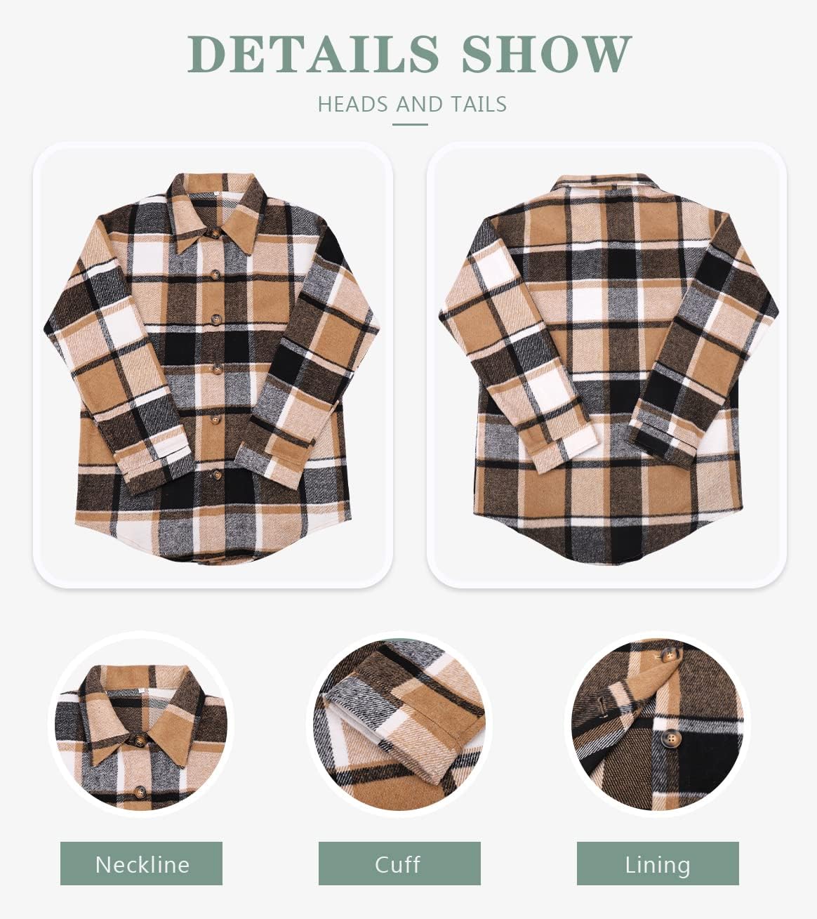 Beaully Women's Flannel Plaid Shacket Long Sleeve Button Down Shirts Jacket Coats with Side Pockets