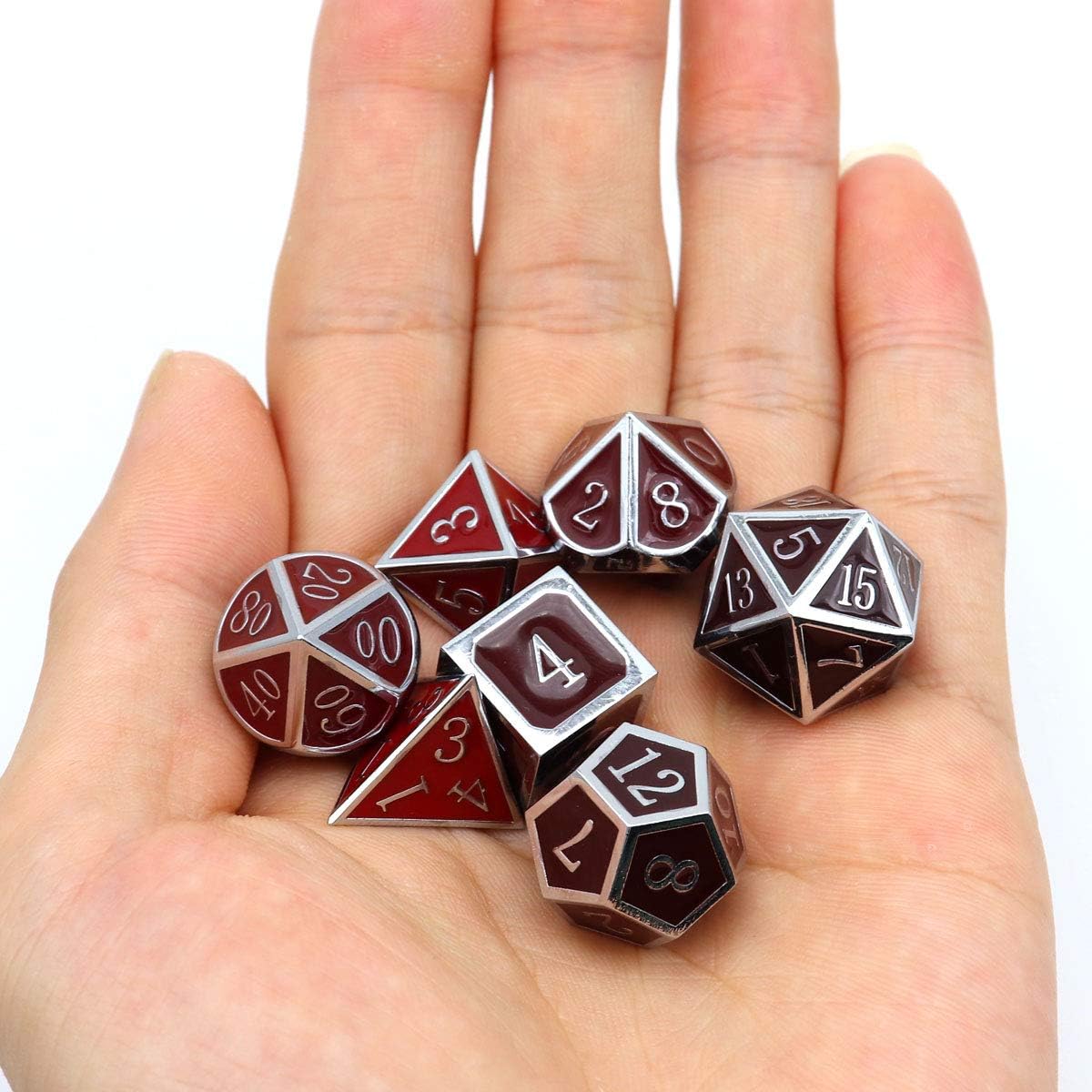 Haxtec Bloodstained Metal DND Dice Set Antique Iron Blood Metal D&D Dice Set Dragon Scale with Leather Dice Bag Bloodsplattered Metal Polyhedral Dice for Dungeons and Dragons TTRPG Gifts