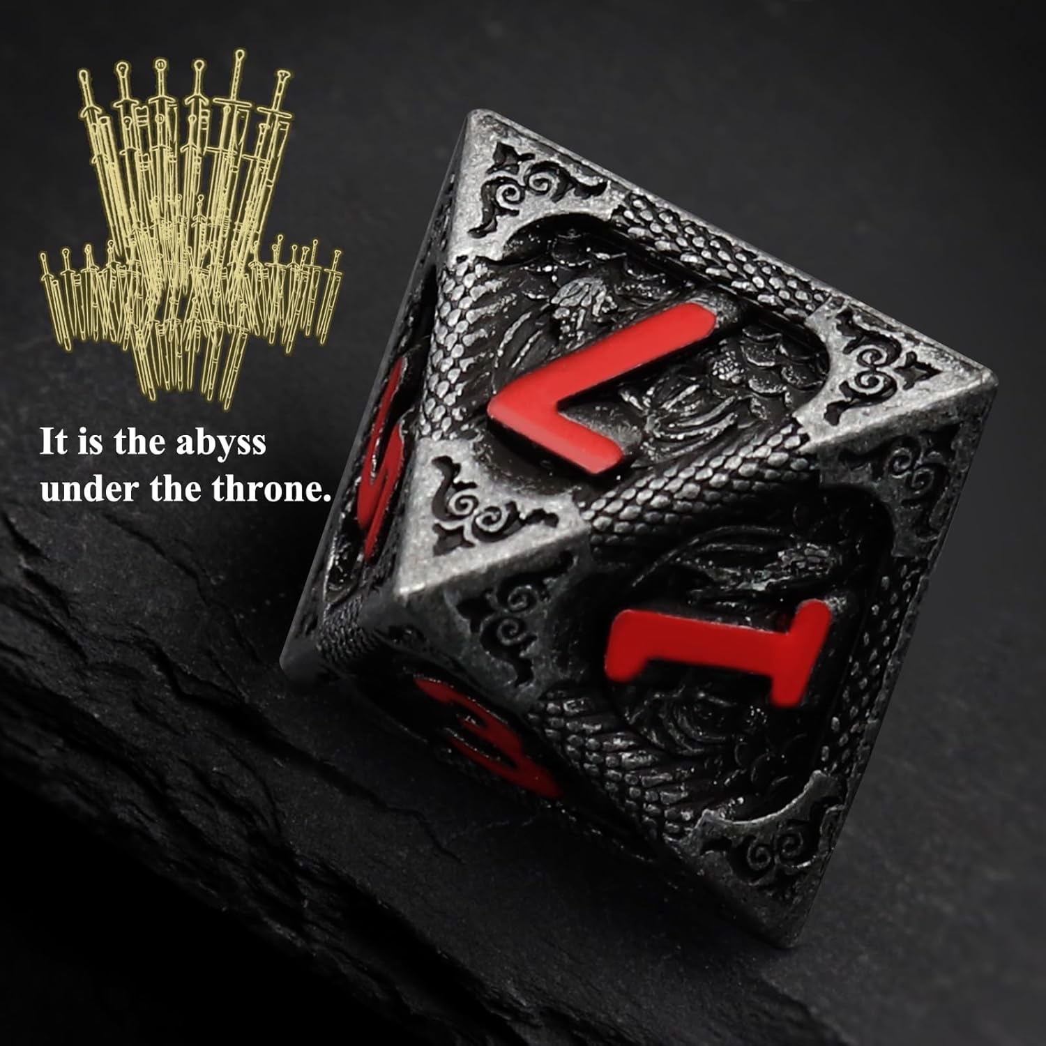 Haxtec Bloodstained Metal DND Dice Set Antique Iron Blood Metal D&D Dice Set Dragon Scale with Leather Dice Bag Bloodsplattered Metal Polyhedral Dice for Dungeons and Dragons TTRPG Gifts