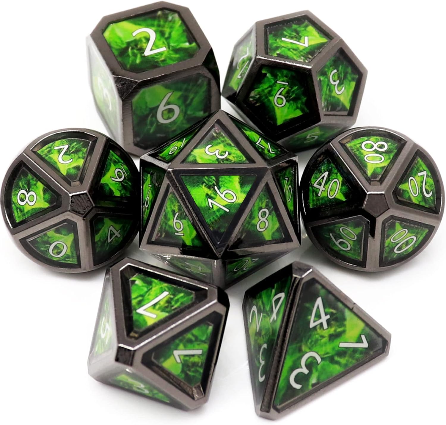 Haxtec Bloodstained Metal DND Dice Set Antique Iron Blood Metal D&D Dice Set Dragon Scale with Leather Dice Bag Bloodsplattered Metal Polyhedral Dice for Dungeons and Dragons TTRPG Gifts