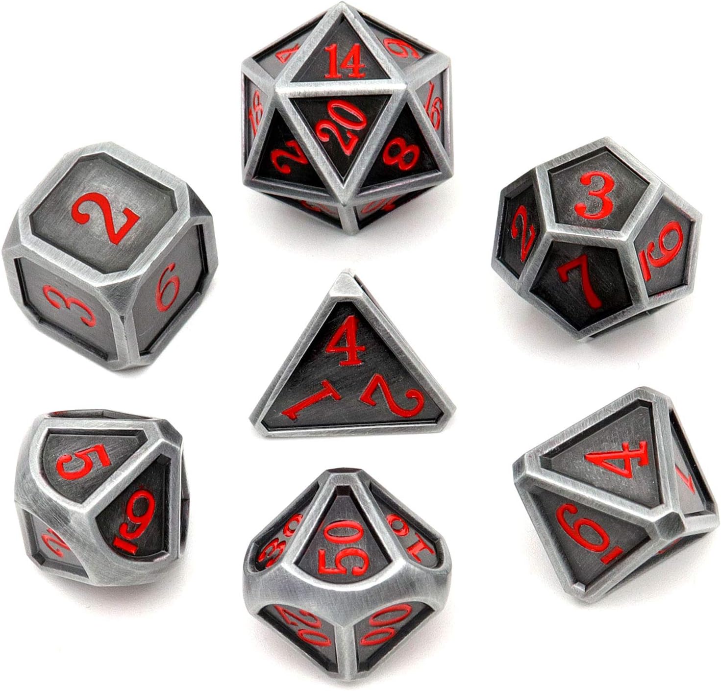 Haxtec Bloodstained Metal DND Dice Set Antique Iron Blood Metal D&D Dice Set Dragon Scale with Leather Dice Bag Bloodsplattered Metal Polyhedral Dice for Dungeons and Dragons TTRPG Gifts