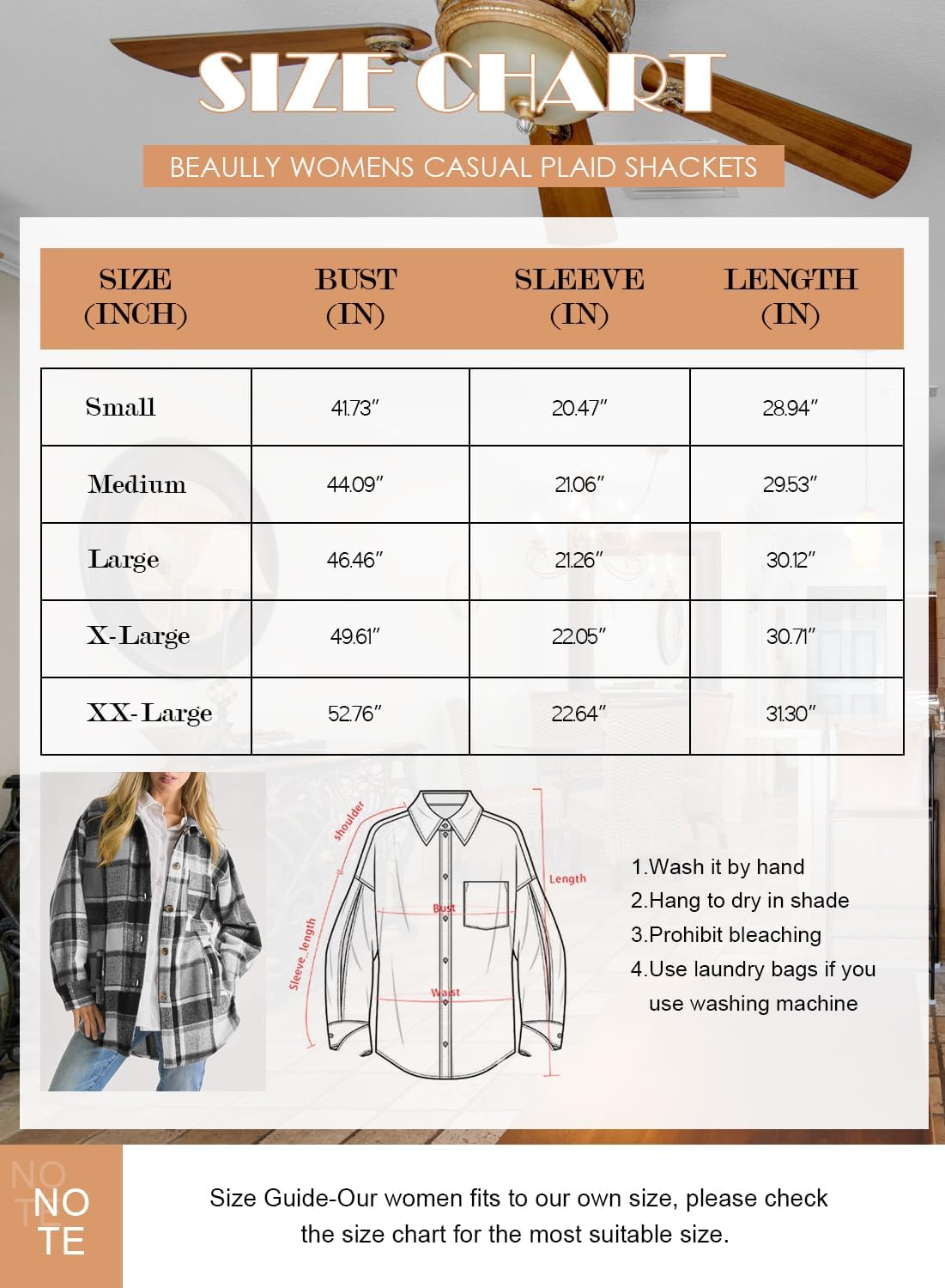 Beaully Women's Flannel Plaid Shacket Long Sleeve Button Down Shirts Jacket Coats with Side Pockets