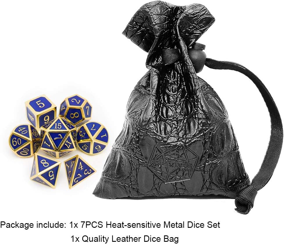 Haxtec Bloodstained Metal DND Dice Set Antique Iron Blood Metal D&D Dice Set Dragon Scale with Leather Dice Bag Bloodsplattered Metal Polyhedral Dice for Dungeons and Dragons TTRPG Gifts