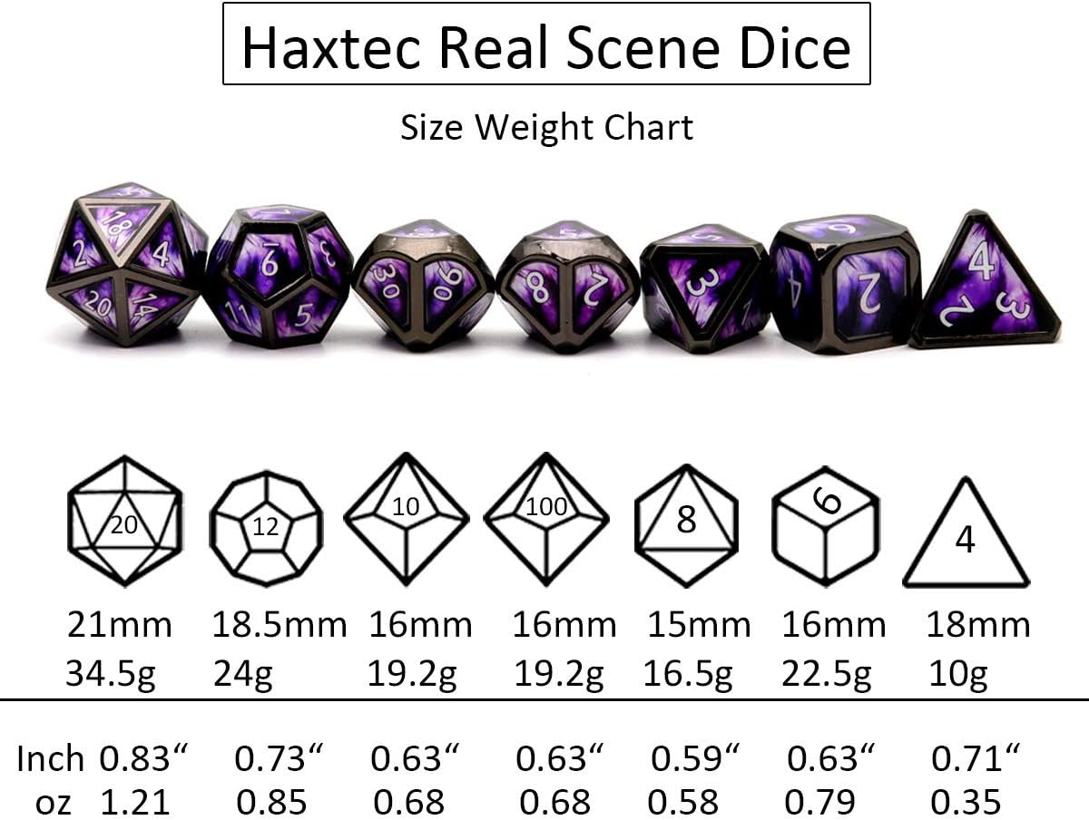 Haxtec Bloodstained Metal DND Dice Set Antique Iron Blood Metal D&D Dice Set Dragon Scale with Leather Dice Bag Bloodsplattered Metal Polyhedral Dice for Dungeons and Dragons TTRPG Gifts