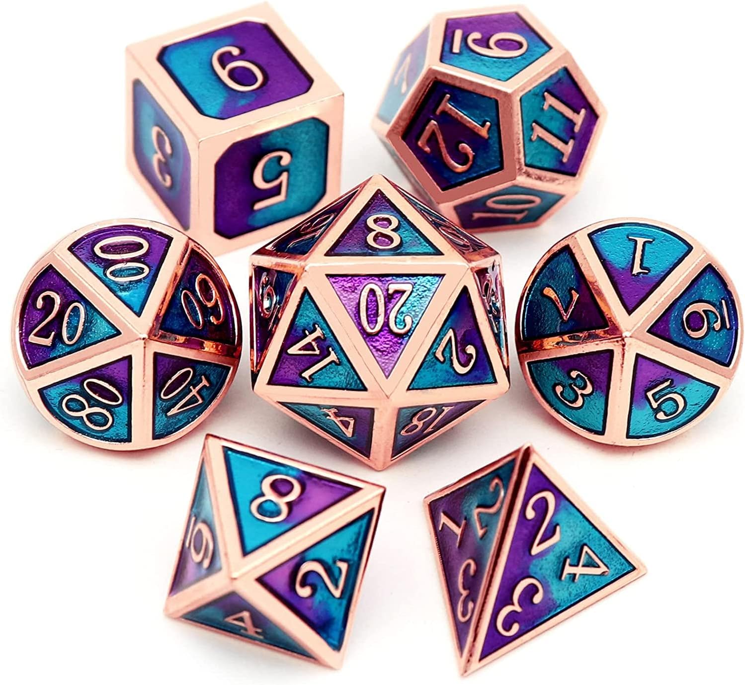 Haxtec Bloodstained Metal DND Dice Set Antique Iron Blood Metal D&D Dice Set Dragon Scale with Leather Dice Bag Bloodsplattered Metal Polyhedral Dice for Dungeons and Dragons TTRPG Gifts