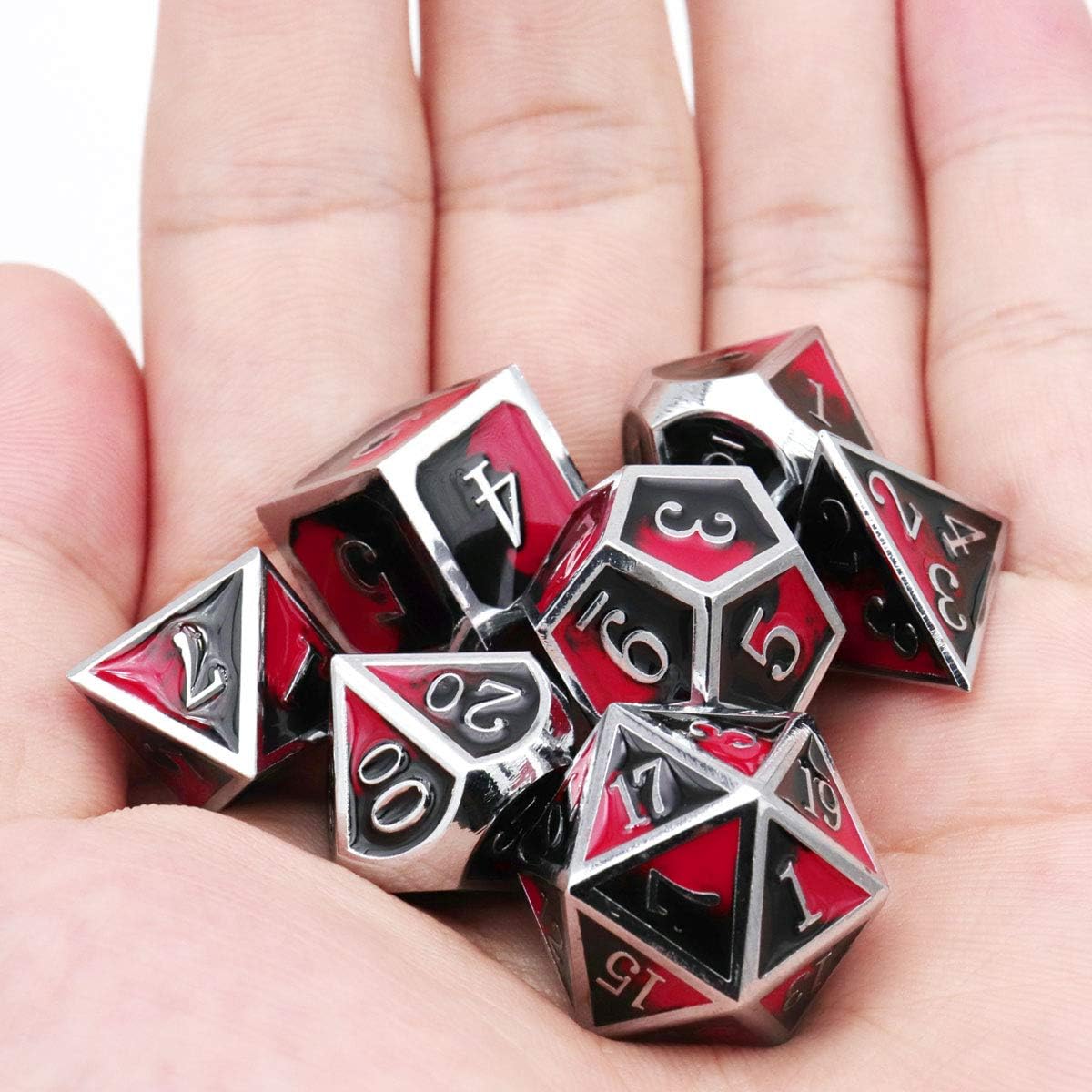 Haxtec Bloodstained Metal DND Dice Set Antique Iron Blood Metal D&D Dice Set Dragon Scale with Leather Dice Bag Bloodsplattered Metal Polyhedral Dice for Dungeons and Dragons TTRPG Gifts