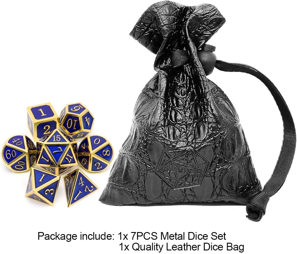 Haxtec Bloodstained Metal DND Dice Set Antique Iron Blood Metal D&D Dice Set Dragon Scale with Leather Dice Bag Bloodsplattered Metal Polyhedral Dice for Dungeons and Dragons TTRPG Gifts