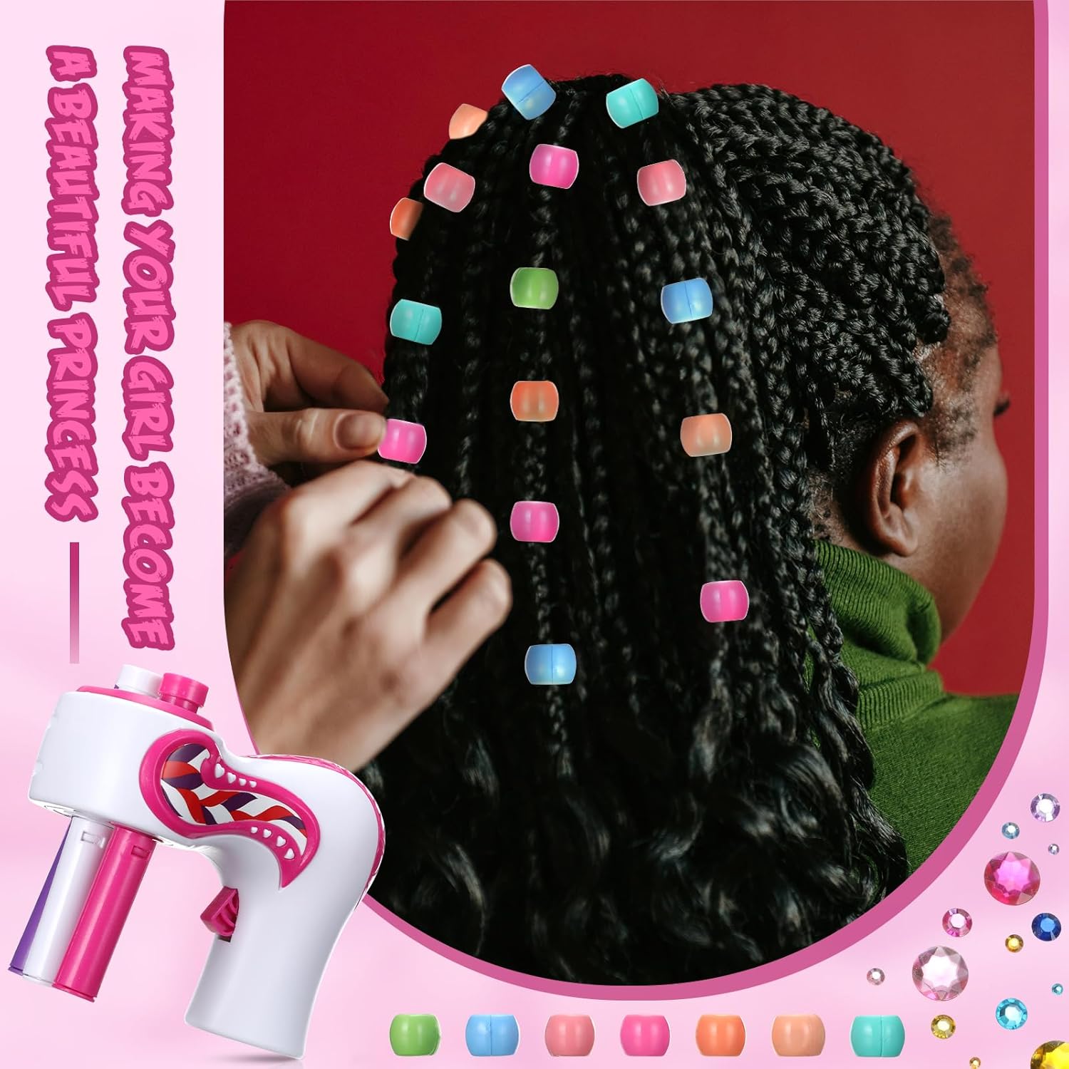 Lasnten Automatic Braider Machine Electric Hair Braider Toy with Self Adhesive Hair Gems and Jewelry Beads Hair Styling Tool Accessories for DIY Headdress