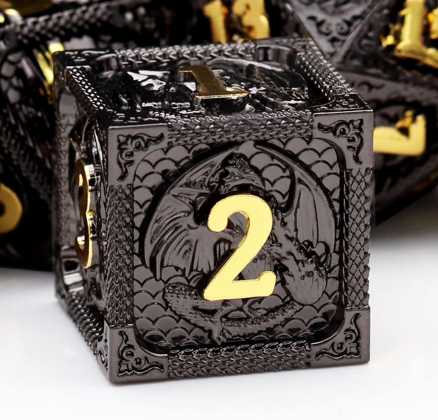 Haxtec Bloodstained Metal DND Dice Set Antique Iron Blood Metal D&D Dice Set Dragon Scale with Leather Dice Bag Bloodsplattered Metal Polyhedral Dice for Dungeons and Dragons TTRPG Gifts