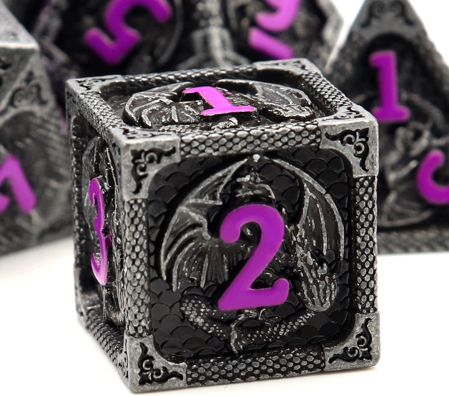 Haxtec Bloodstained Metal DND Dice Set Antique Iron Blood Metal D&D Dice Set Dragon Scale with Leather Dice Bag Bloodsplattered Metal Polyhedral Dice for Dungeons and Dragons TTRPG Gifts