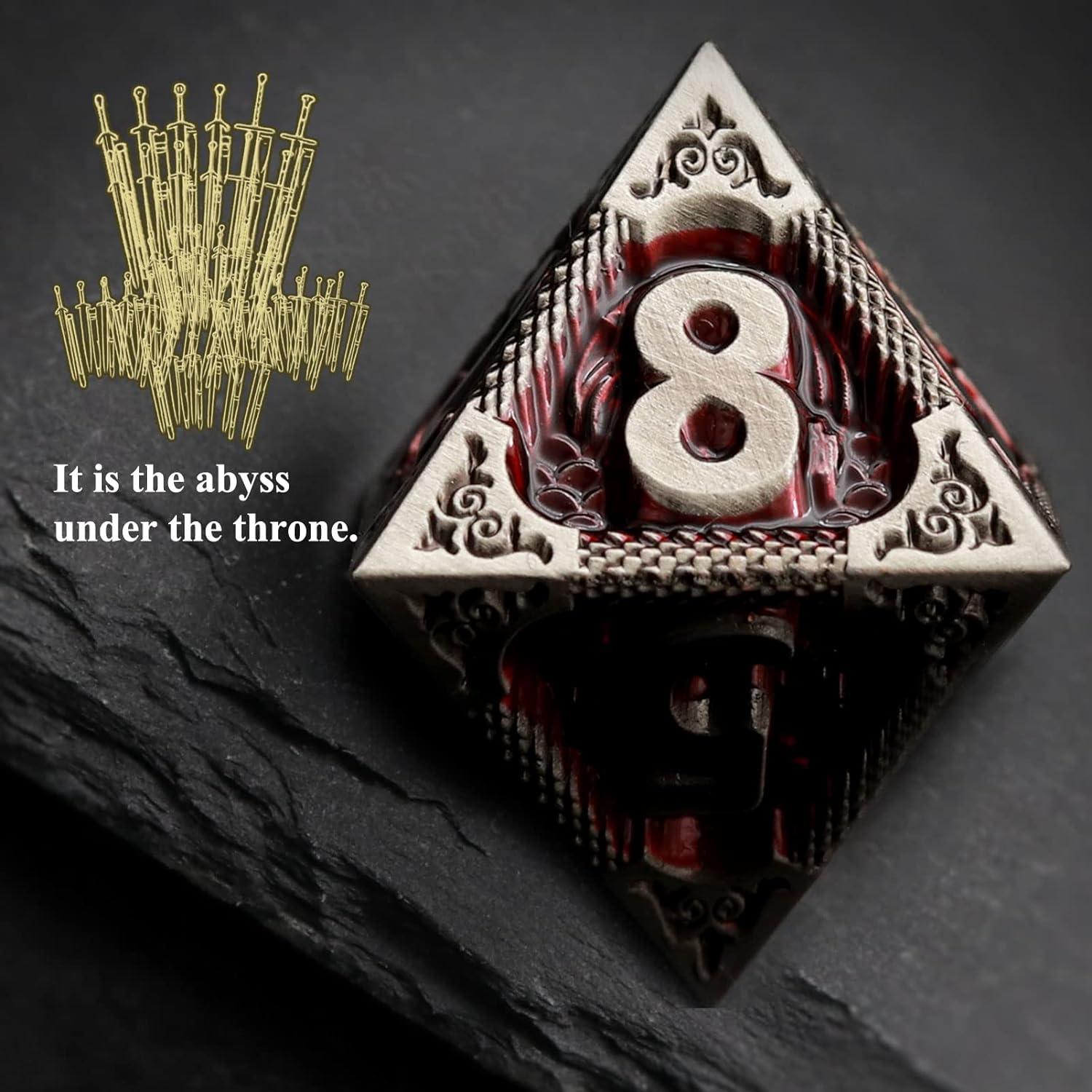 Haxtec Bloodstained Metal DND Dice Set Antique Iron Blood Metal D&D Dice Set Dragon Scale with Leather Dice Bag Bloodsplattered Metal Polyhedral Dice for Dungeons and Dragons TTRPG Gifts