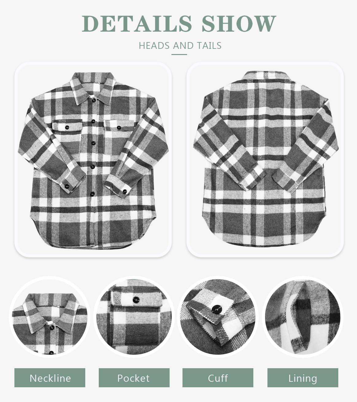 Beaully Women's Flannel Plaid Shacket Long Sleeve Button Down Shirts Jacket Coats with Side Pockets