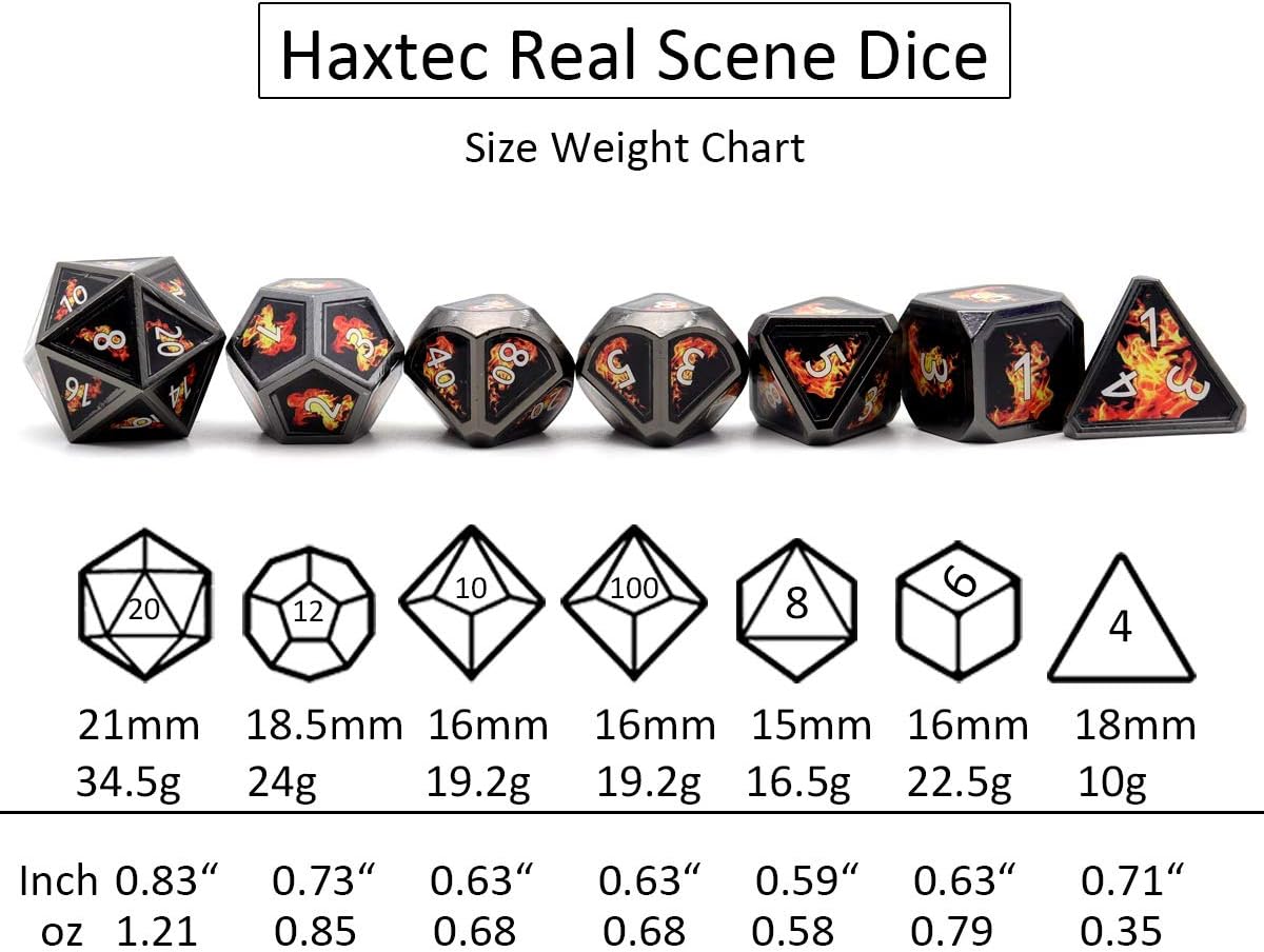 Haxtec Bloodstained Metal DND Dice Set Antique Iron Blood Metal D&D Dice Set Dragon Scale with Leather Dice Bag Bloodsplattered Metal Polyhedral Dice for Dungeons and Dragons TTRPG Gifts