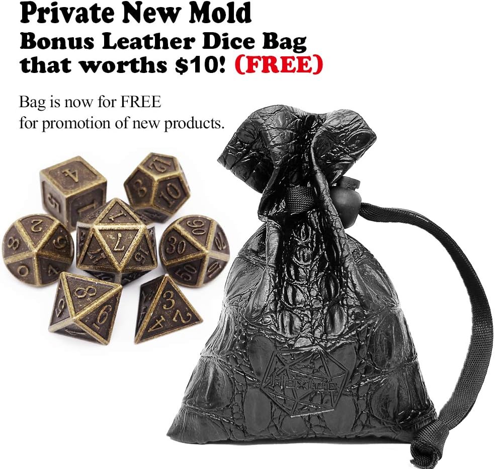 Haxtec Bloodstained Metal DND Dice Set Antique Iron Blood Metal D&D Dice Set Dragon Scale with Leather Dice Bag Bloodsplattered Metal Polyhedral Dice for Dungeons and Dragons TTRPG Gifts