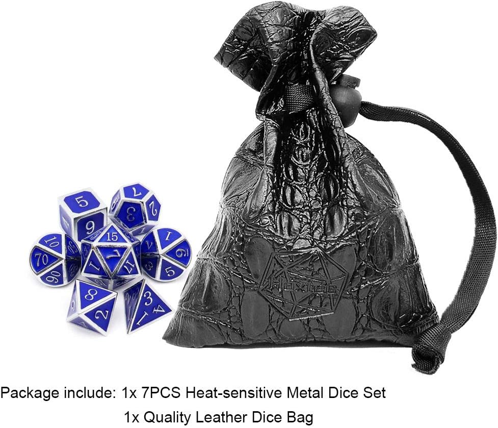 Haxtec Bloodstained Metal DND Dice Set Antique Iron Blood Metal D&D Dice Set Dragon Scale with Leather Dice Bag Bloodsplattered Metal Polyhedral Dice for Dungeons and Dragons TTRPG Gifts