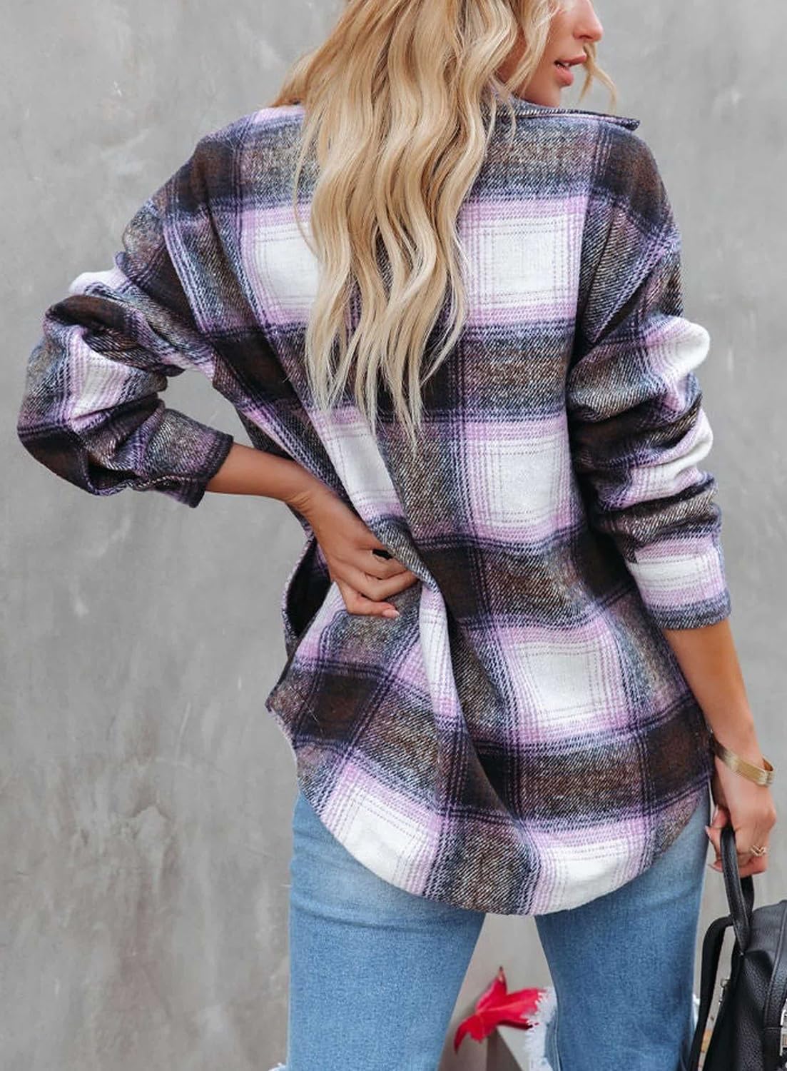 Beaully Women's Flannel Plaid Shacket Long Sleeve Button Down Shirts Jacket Coats with Side Pockets
