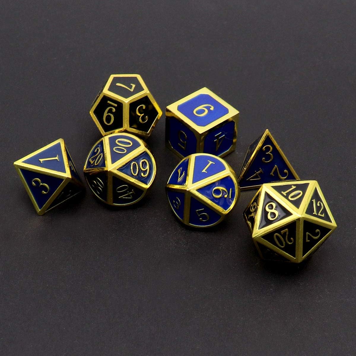 Haxtec Bloodstained Metal DND Dice Set Antique Iron Blood Metal D&D Dice Set Dragon Scale with Leather Dice Bag Bloodsplattered Metal Polyhedral Dice for Dungeons and Dragons TTRPG Gifts