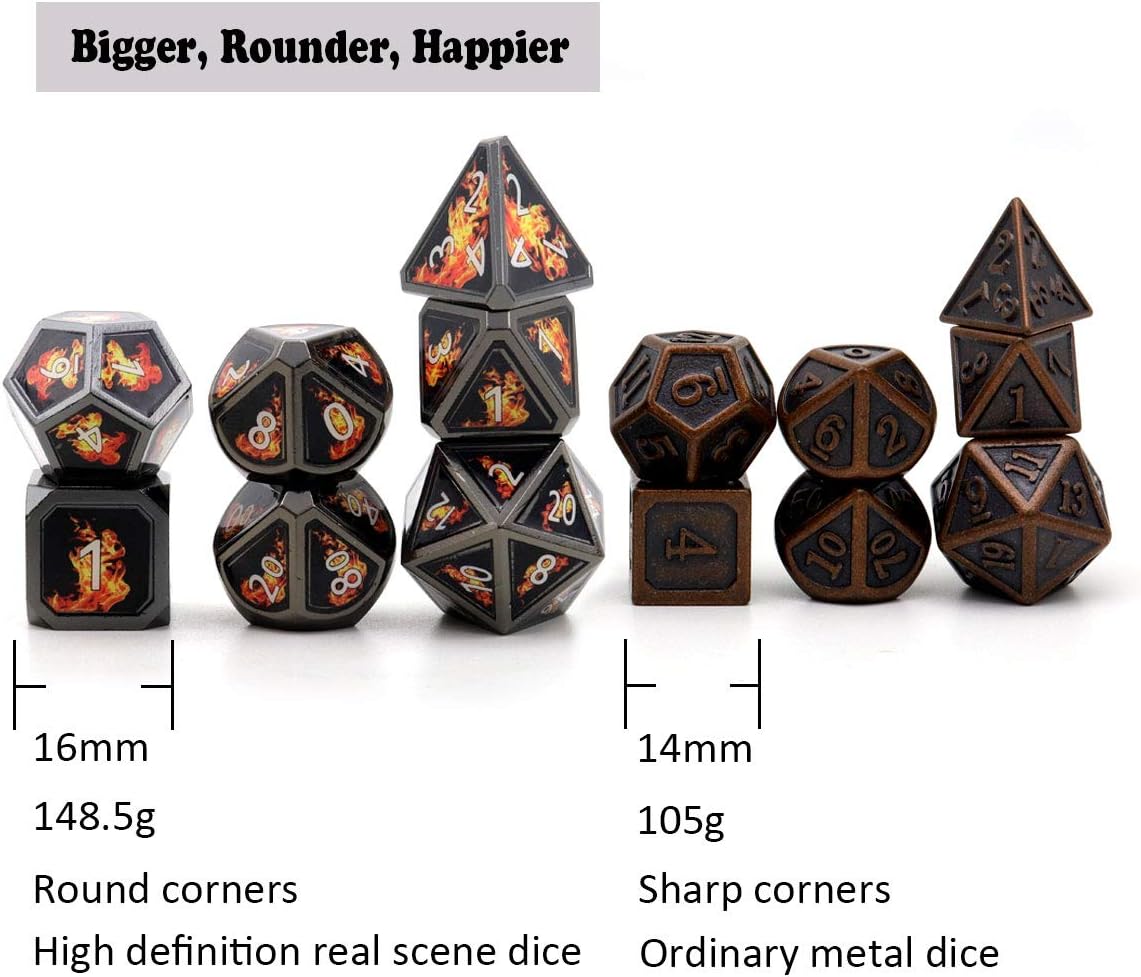 Haxtec Bloodstained Metal DND Dice Set Antique Iron Blood Metal D&D Dice Set Dragon Scale with Leather Dice Bag Bloodsplattered Metal Polyhedral Dice for Dungeons and Dragons TTRPG Gifts