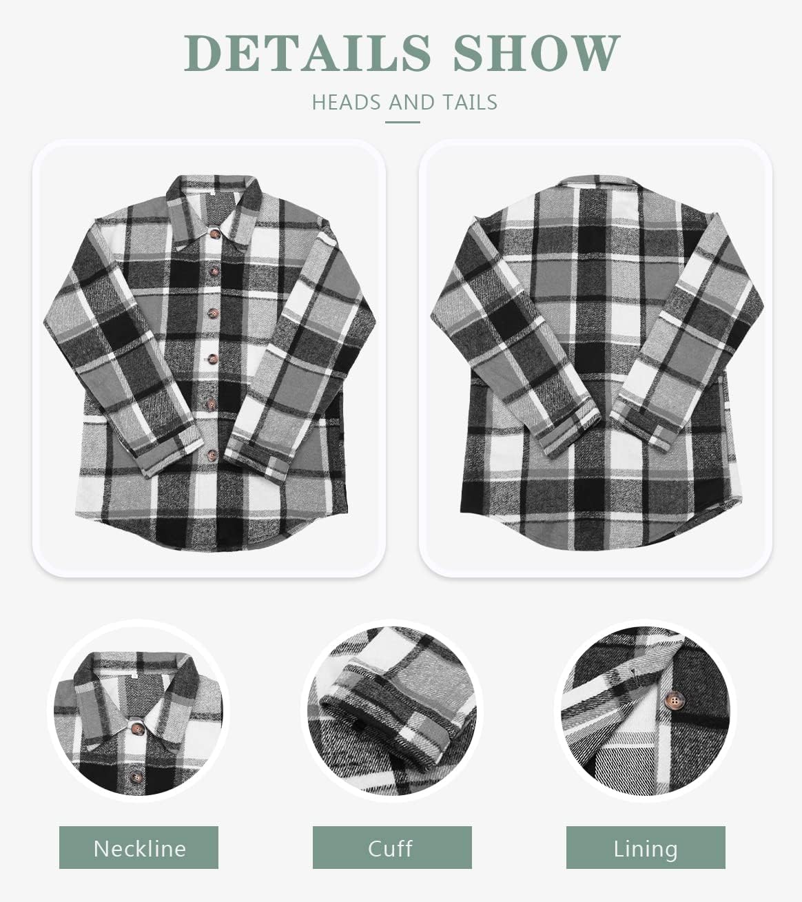Beaully Women's Flannel Plaid Shacket Long Sleeve Button Down Shirts Jacket Coats with Side Pockets