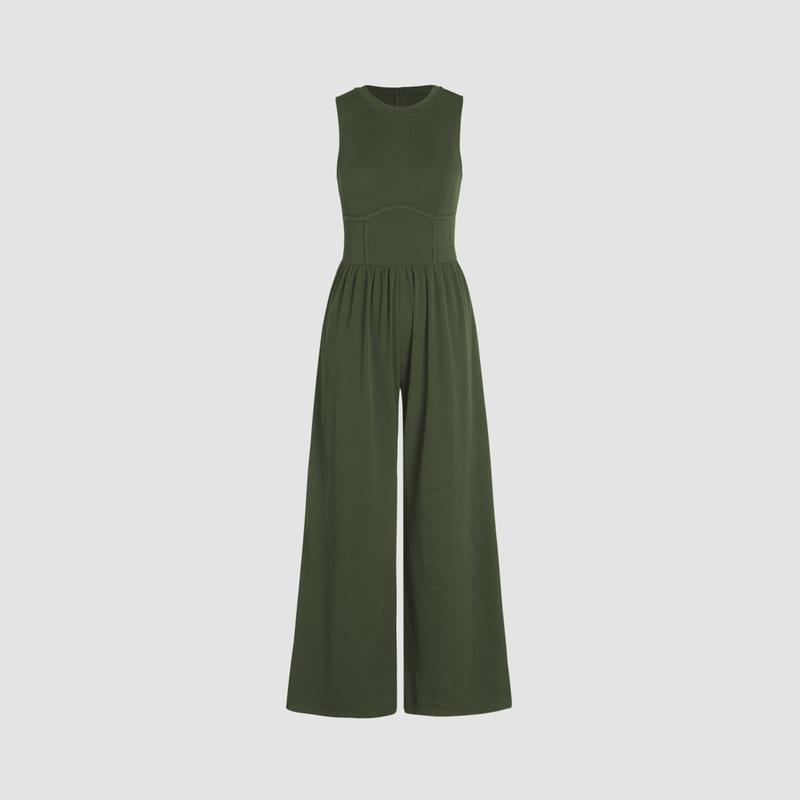 [12 colors, Size 2-26]  Sleeveless Wide Leg Overalls