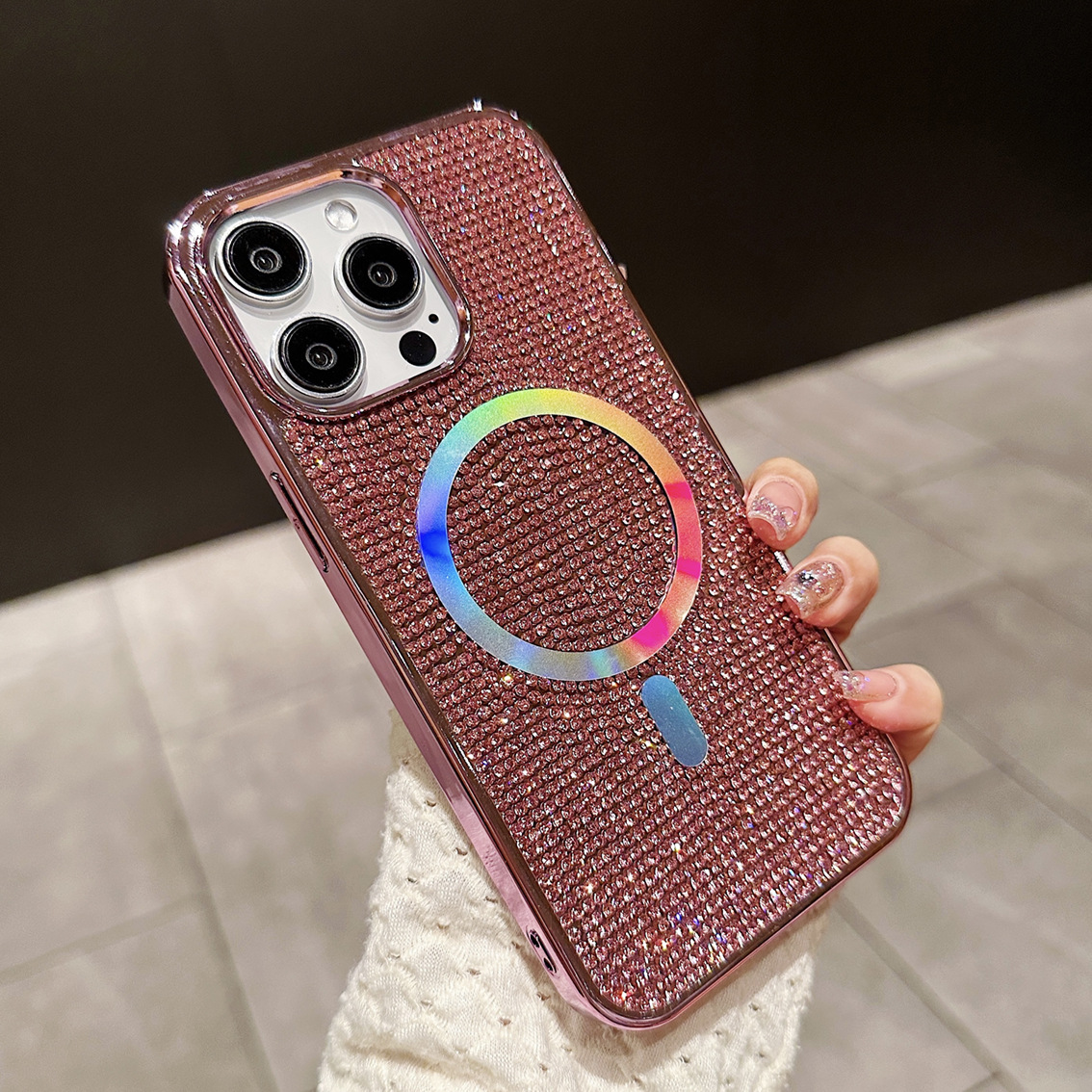 New Glitter Shining Diamond Plating Slim Wireless Charging Phone Case for iPhone Series