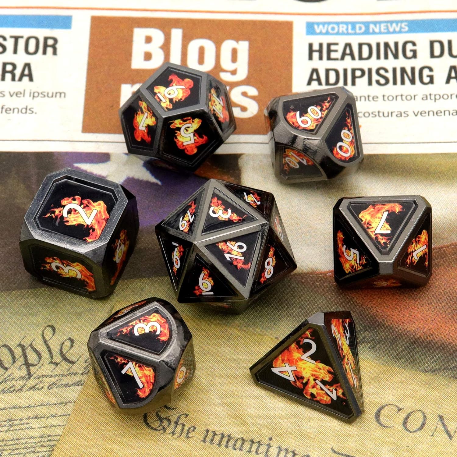 Haxtec Bloodstained Metal DND Dice Set Antique Iron Blood Metal D&D Dice Set Dragon Scale with Leather Dice Bag Bloodsplattered Metal Polyhedral Dice for Dungeons and Dragons TTRPG Gifts