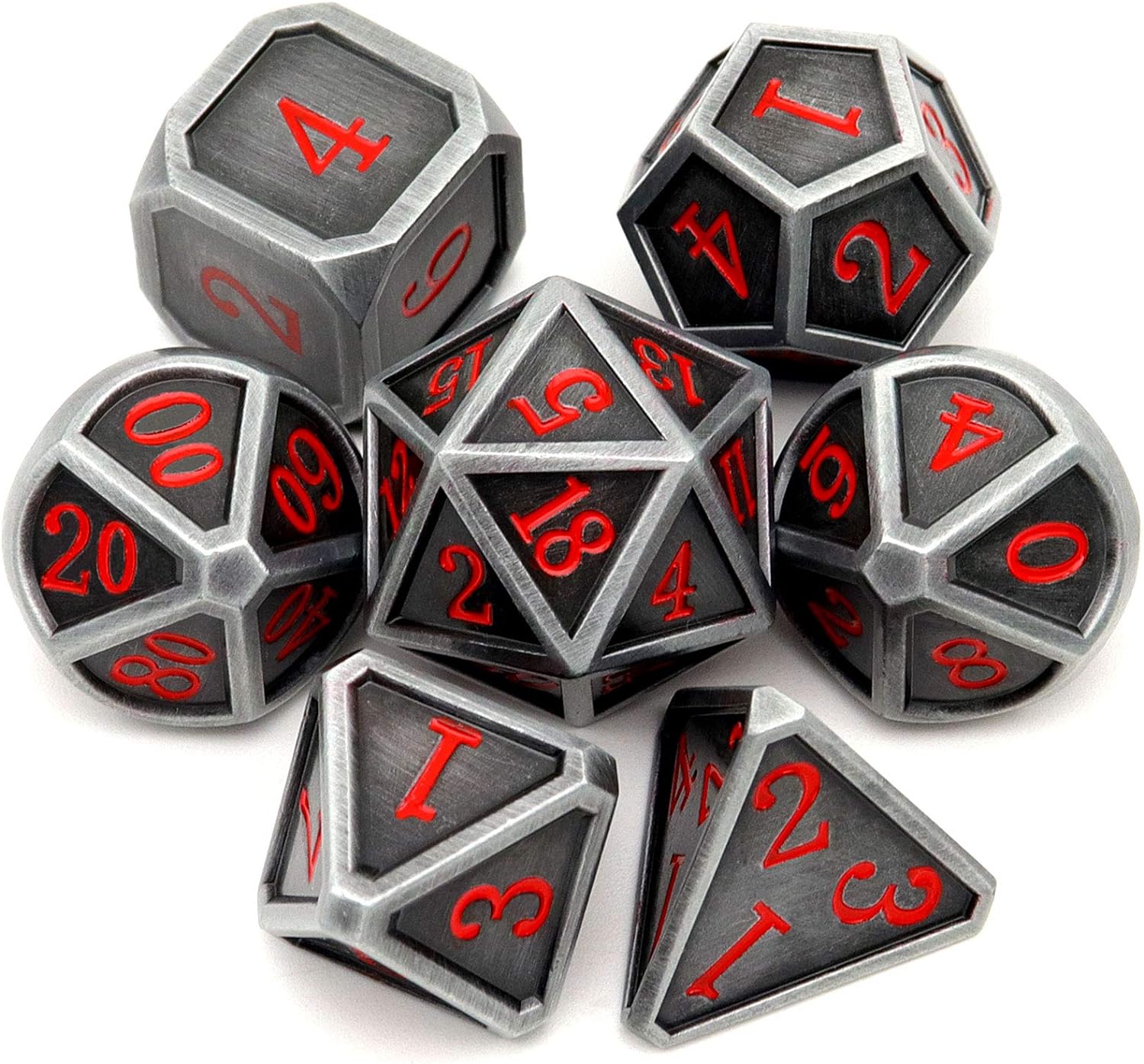 Haxtec Bloodstained Metal DND Dice Set Antique Iron Blood Metal D&D Dice Set Dragon Scale with Leather Dice Bag Bloodsplattered Metal Polyhedral Dice for Dungeons and Dragons TTRPG Gifts