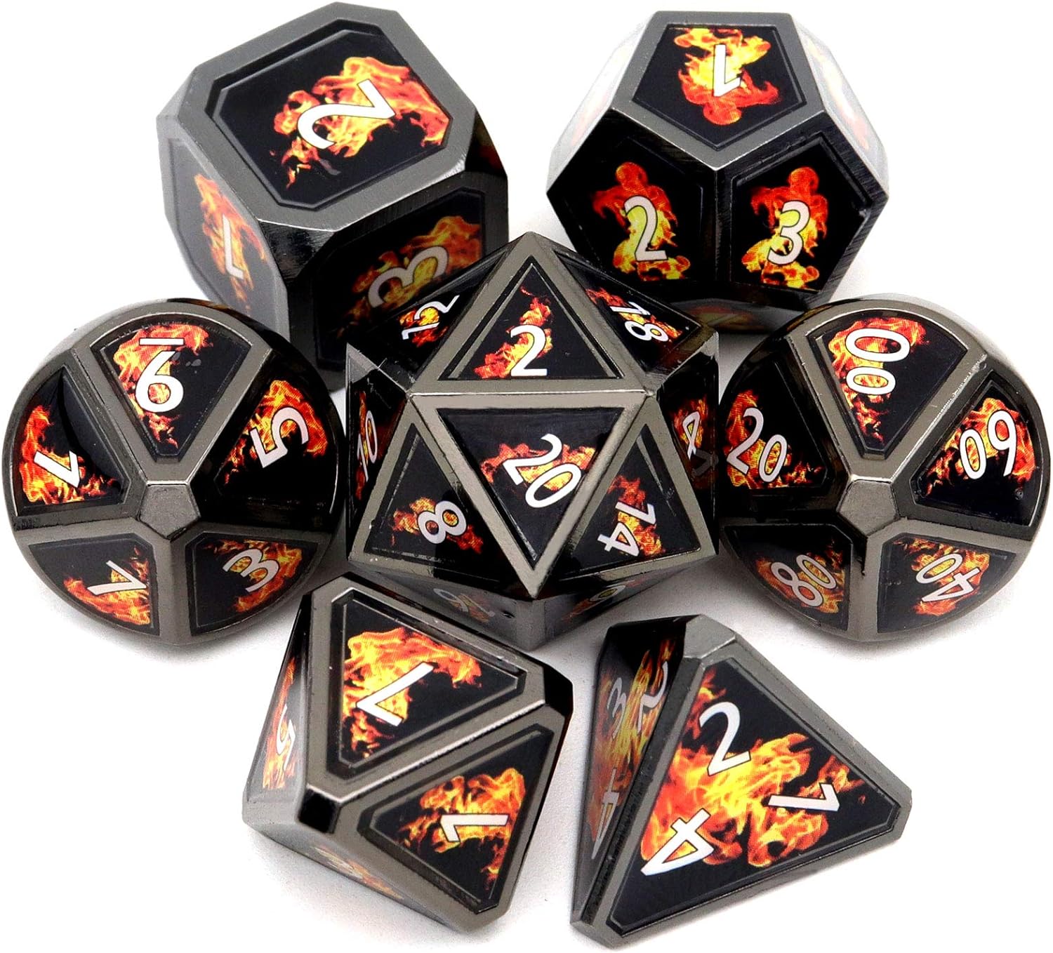 Haxtec Bloodstained Metal DND Dice Set Antique Iron Blood Metal D&D Dice Set Dragon Scale with Leather Dice Bag Bloodsplattered Metal Polyhedral Dice for Dungeons and Dragons TTRPG Gifts