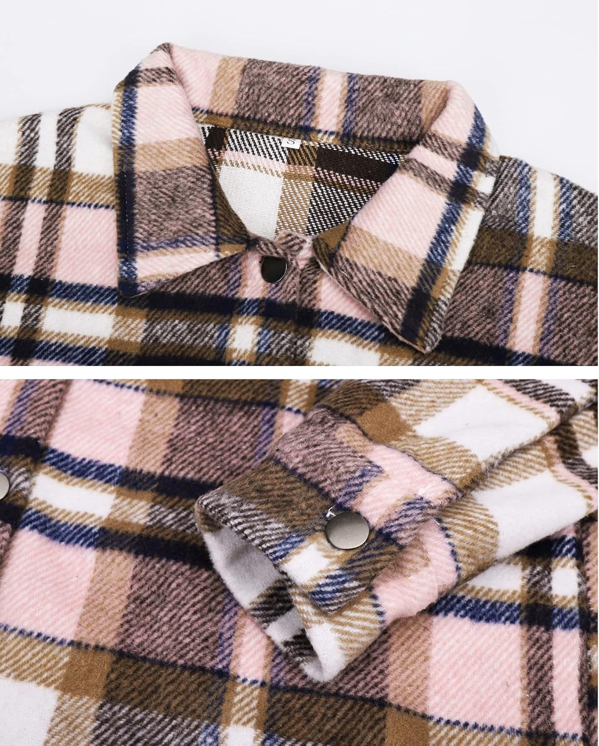 Beaully Women's Flannel Plaid Shacket Long Sleeve Button Down Shirts Jacket Coats with Side Pockets