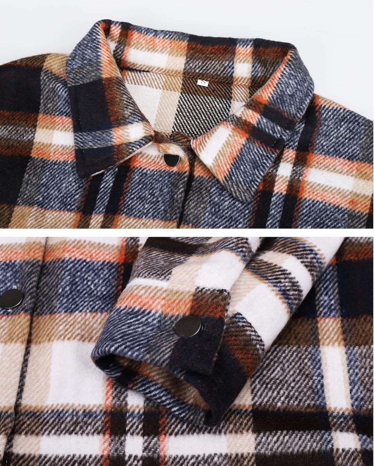 Beaully Women's Flannel Plaid Shacket Long Sleeve Button Down Shirts Jacket Coats with Side Pockets