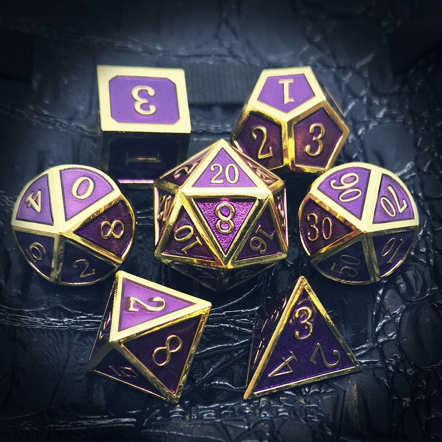 Haxtec Bloodstained Metal DND Dice Set Antique Iron Blood Metal D&D Dice Set Dragon Scale with Leather Dice Bag Bloodsplattered Metal Polyhedral Dice for Dungeons and Dragons TTRPG Gifts