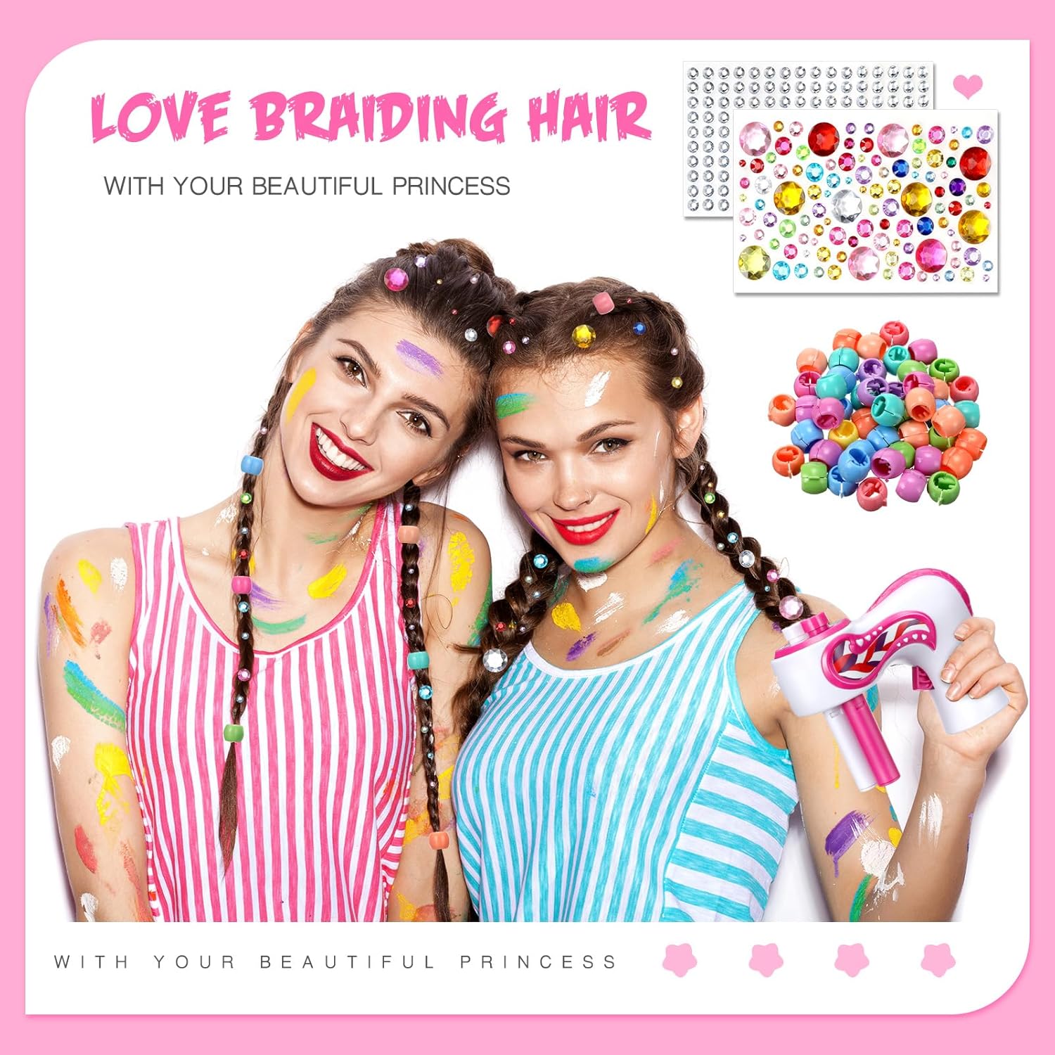 Lasnten Automatic Braider Machine Electric Hair Braider Toy with Self Adhesive Hair Gems and Jewelry Beads Hair Styling Tool Accessories for DIY Headdress