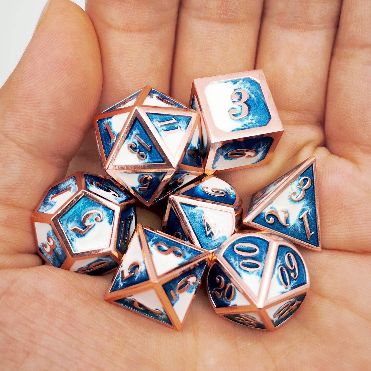 Haxtec Bloodstained Metal DND Dice Set Antique Iron Blood Metal D&D Dice Set Dragon Scale with Leather Dice Bag Bloodsplattered Metal Polyhedral Dice for Dungeons and Dragons TTRPG Gifts