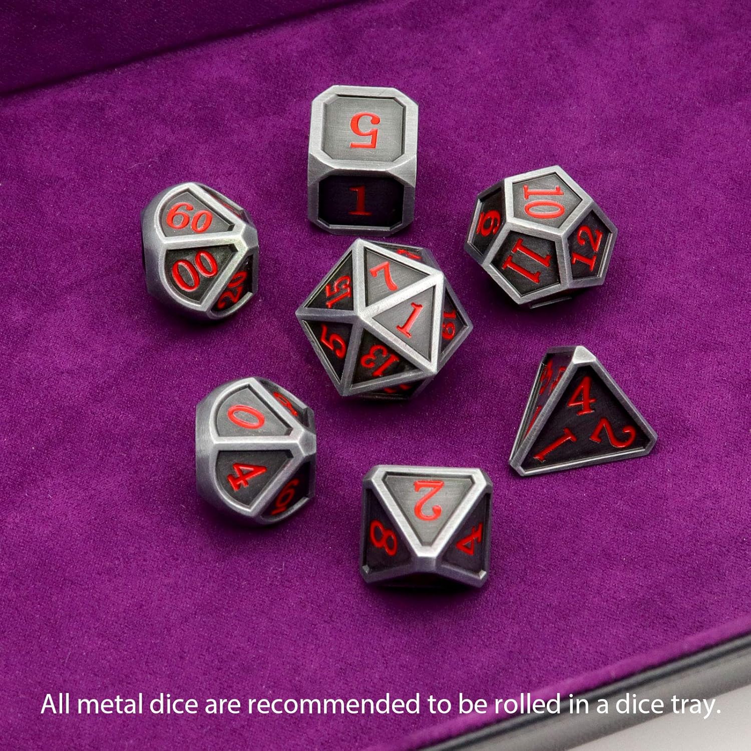 Haxtec Bloodstained Metal DND Dice Set Antique Iron Blood Metal D&D Dice Set Dragon Scale with Leather Dice Bag Bloodsplattered Metal Polyhedral Dice for Dungeons and Dragons TTRPG Gifts
