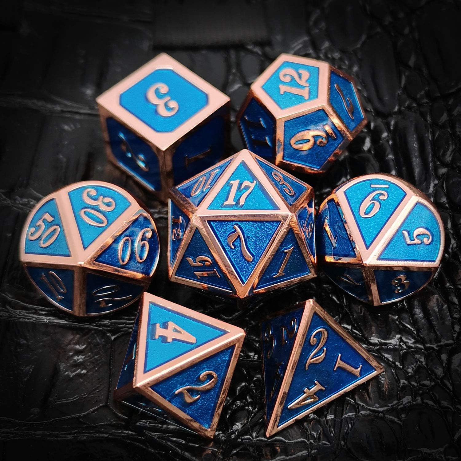 Haxtec Bloodstained Metal DND Dice Set Antique Iron Blood Metal D&D Dice Set Dragon Scale with Leather Dice Bag Bloodsplattered Metal Polyhedral Dice for Dungeons and Dragons TTRPG Gifts
