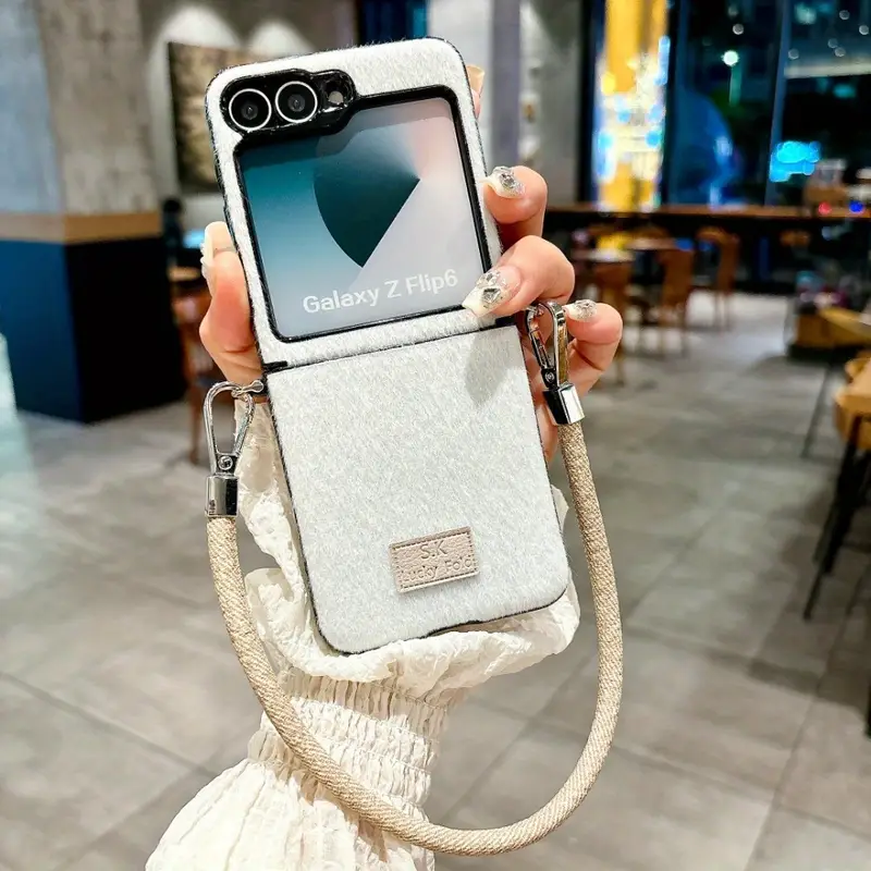 Six-color Winter Plush Side Buckle + Hand Rope for SamSung Folding Mobile Phone Case Suitable for SamSung All-inclusive Anti-fall Protective Case Creative Simple Niche for SamSung for Galaxy Z Flip3 for Galaxy Z Flip4 for Galaxy Z Flip5 for Galaxy Z Flip6 details 7