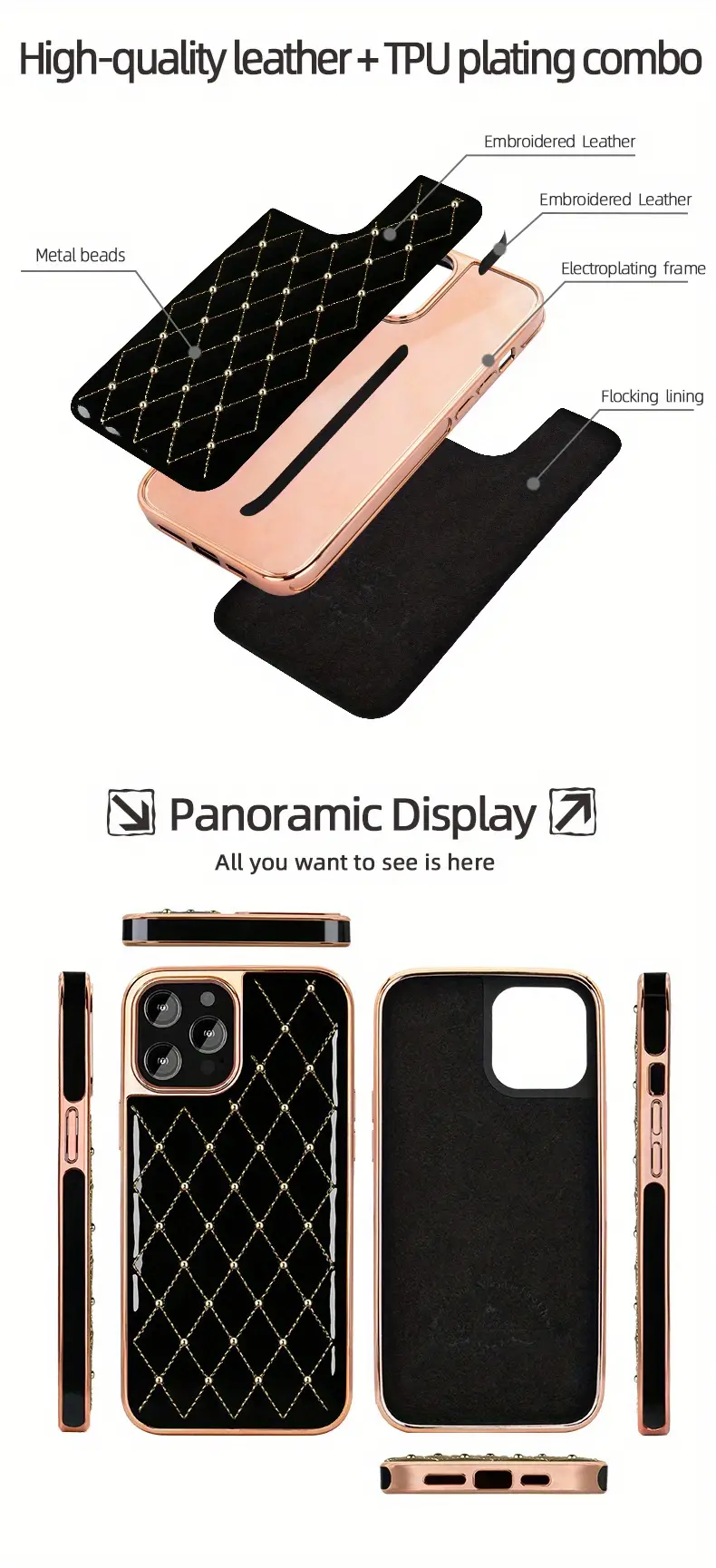 glam up your phone with a gold plated embroidered beads leather case for iphone 11 12 13 pro max 12 pro details 4