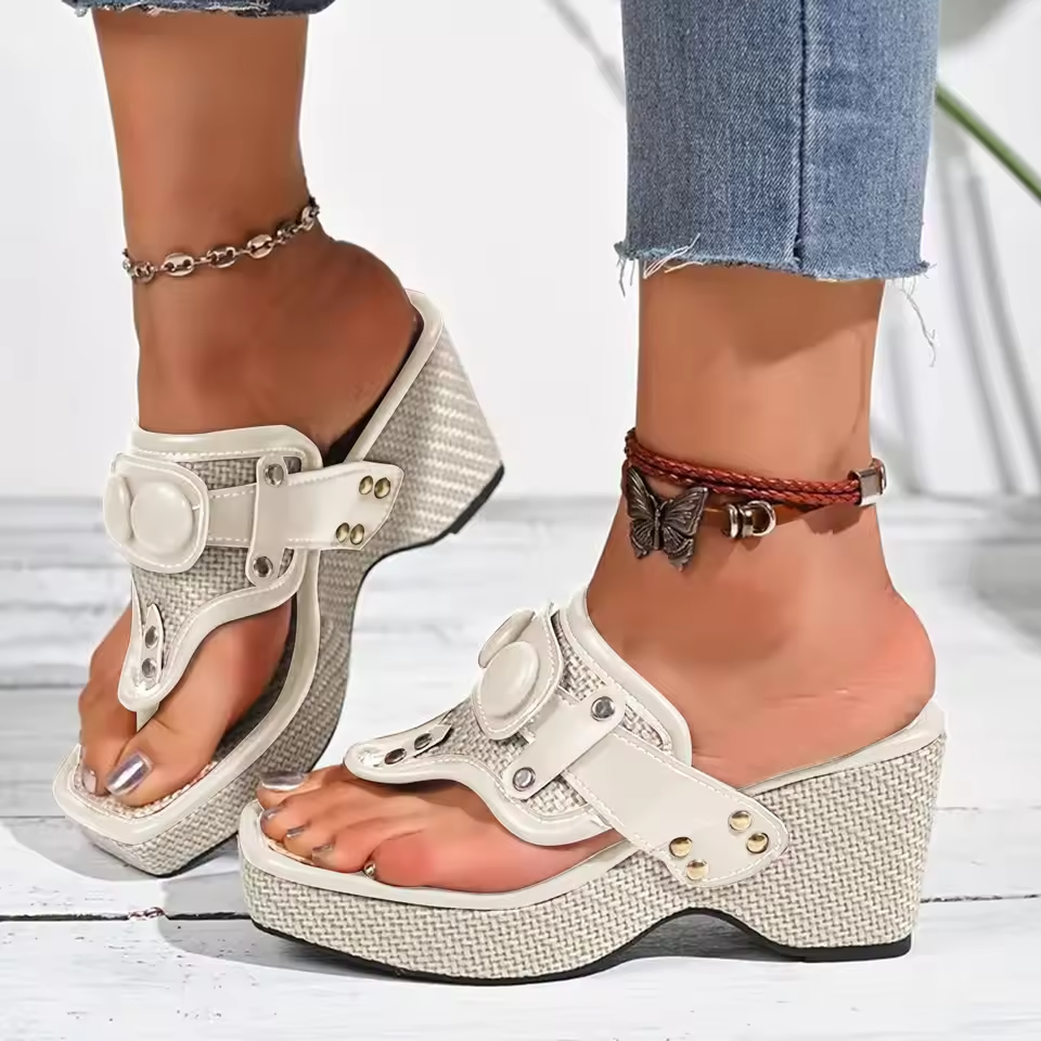 🔥Last Day Promotion 70% OFF🔥Glam Woven Wedges – Sparkle Buckle Slip-On Sandals for Women