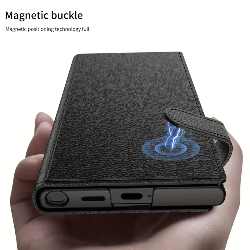   for   s24   phone case lens protection fashion flip wallet solid color mobile phone case   inserted card holder   frosted hard shell protective case without pen details 5