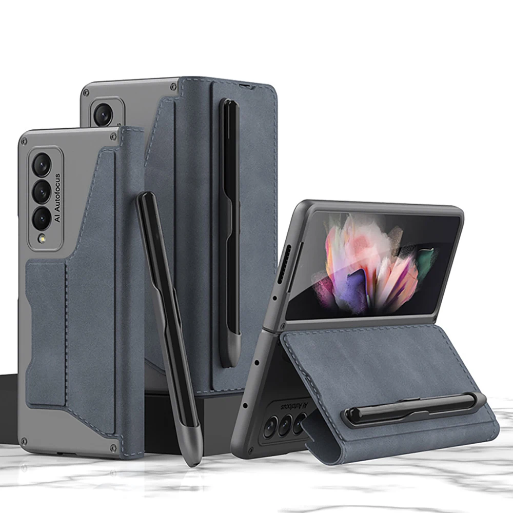 Shockproof Armor Leather Flip Case With S-pen Holder Screen Protector for Samsung Galaxy Z Fold6/5/4/3 