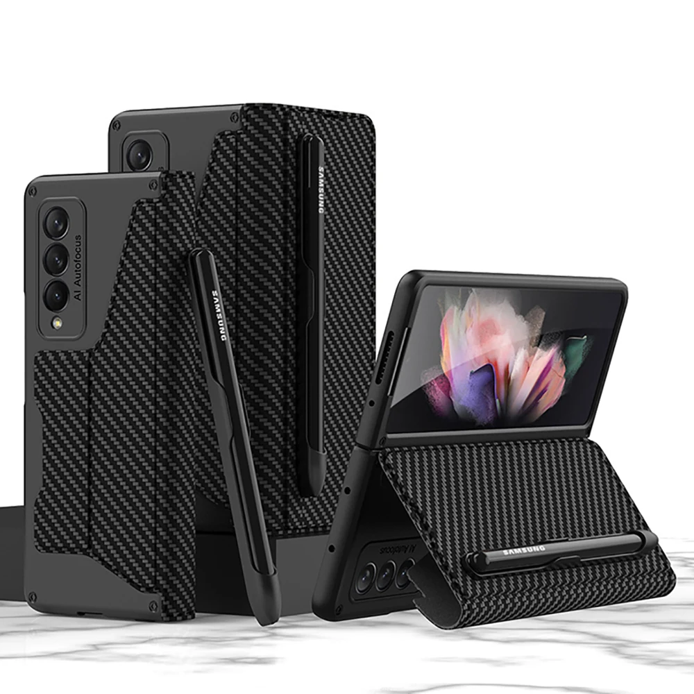Shockproof Armor Leather Flip Case With S-pen Holder Screen Protector for Samsung Galaxy Z Fold6/5/4/3 