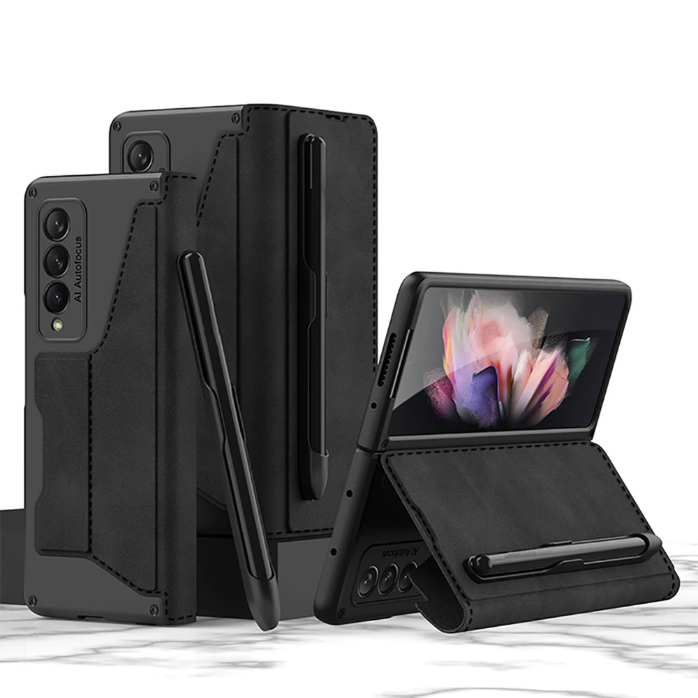 Shockproof Armor Leather Flip Case With S-pen Holder Screen Protector for Samsung Galaxy Z Fold6/5/4/3 