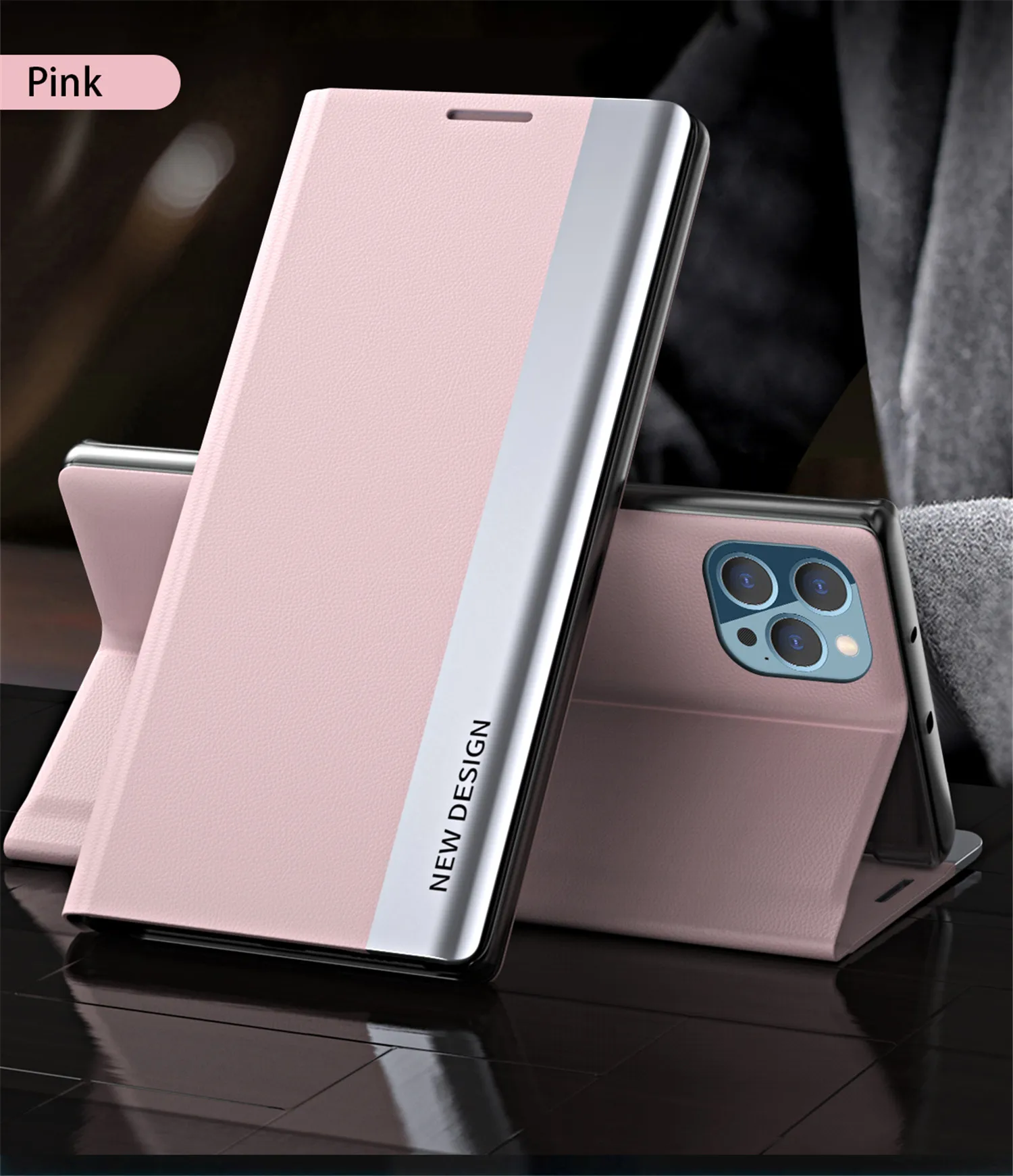 2024 The 4th Generation Side Window Magnetic Plating Bracket Flip Phone Case For iPhone 15/14 Series