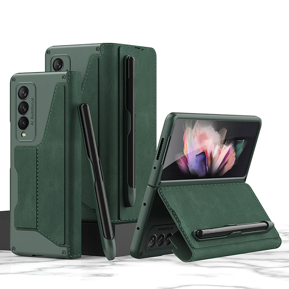 Shockproof Armor Leather Flip Case With S-pen Holder Screen Protector for Samsung Galaxy Z Fold6/5/4/3 