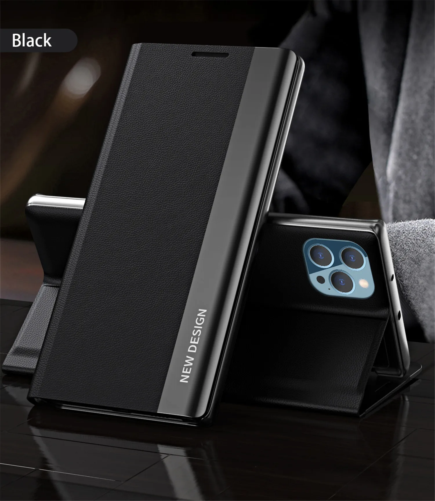 2024 The 4th Generation Side Window Magnetic Plating Bracket Flip Phone Case For iPhone 15/14 Series