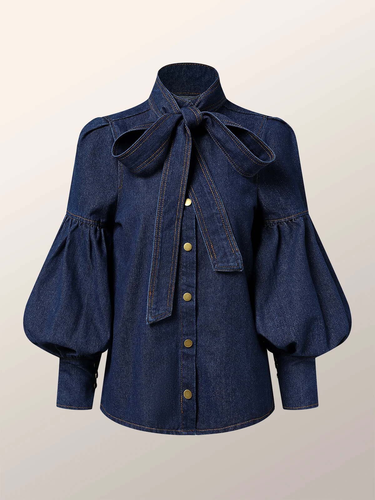 Lightweight Stand Collar Urban Loose Long sleeve Denim Blouse