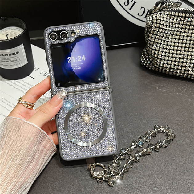 Luxury Magnetic Wireless Charger Glitter Diamond Gradient Case For Samsung Galaxy Z Flip Series